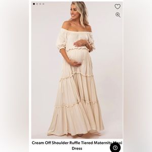 Cream Off Shoulder Ruffle Tiered Maternity Maxi Dress - NWOT
